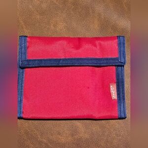 Vintage LEVI'S 1980's Red & Blue Trifold Wallet Hook & Latch Coin Pocket Nylon